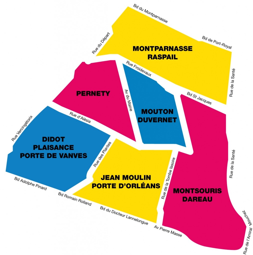 carte des 6 conseils de quartier Paris 14ème